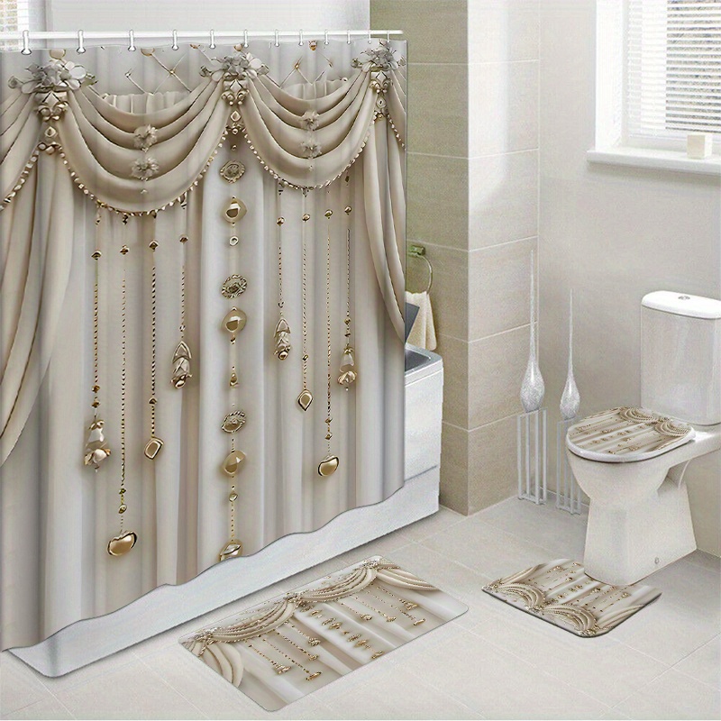 1pc/4pcs Waterproof Shower Curtain Set With 12 Hooks And Bath Mats Toilet Covers Seat For Bathroom Non-slip Rug Carpet Polyester Fabric Curtain For Windows Bathroom Accessories Home Decor
1pc/4pcs Waterproof Shower Curtain Set With 12 Hooks And Bath Mats Toilet Covers Seat For Bathroom Non-slip Rug Carpet Polyester Fabric Curtain For Windows Bathroom Accessories Home Decor
