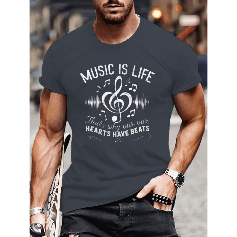 Music Is Life & Musical Note Print Tee Shirt, Tees For Men, Casual Short Sleeve T-shirt For Summer
Music Is Life & Musical Note Print Tee Shirt, Tees For Men, Casual Short Sleeve T-shirt For Summer