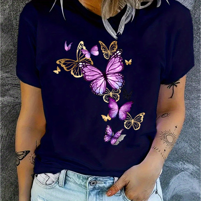 Cartoon Butterfly Graphic Print, Short Sleeve Crew Neck Casual Sports T-shirts For Summer & Spring, Women's Clothing
Cartoon Butterfly Graphic Print, Short Sleeve Crew Neck Casual Sports T-shirts For Summer & Spring, Women's Clothing