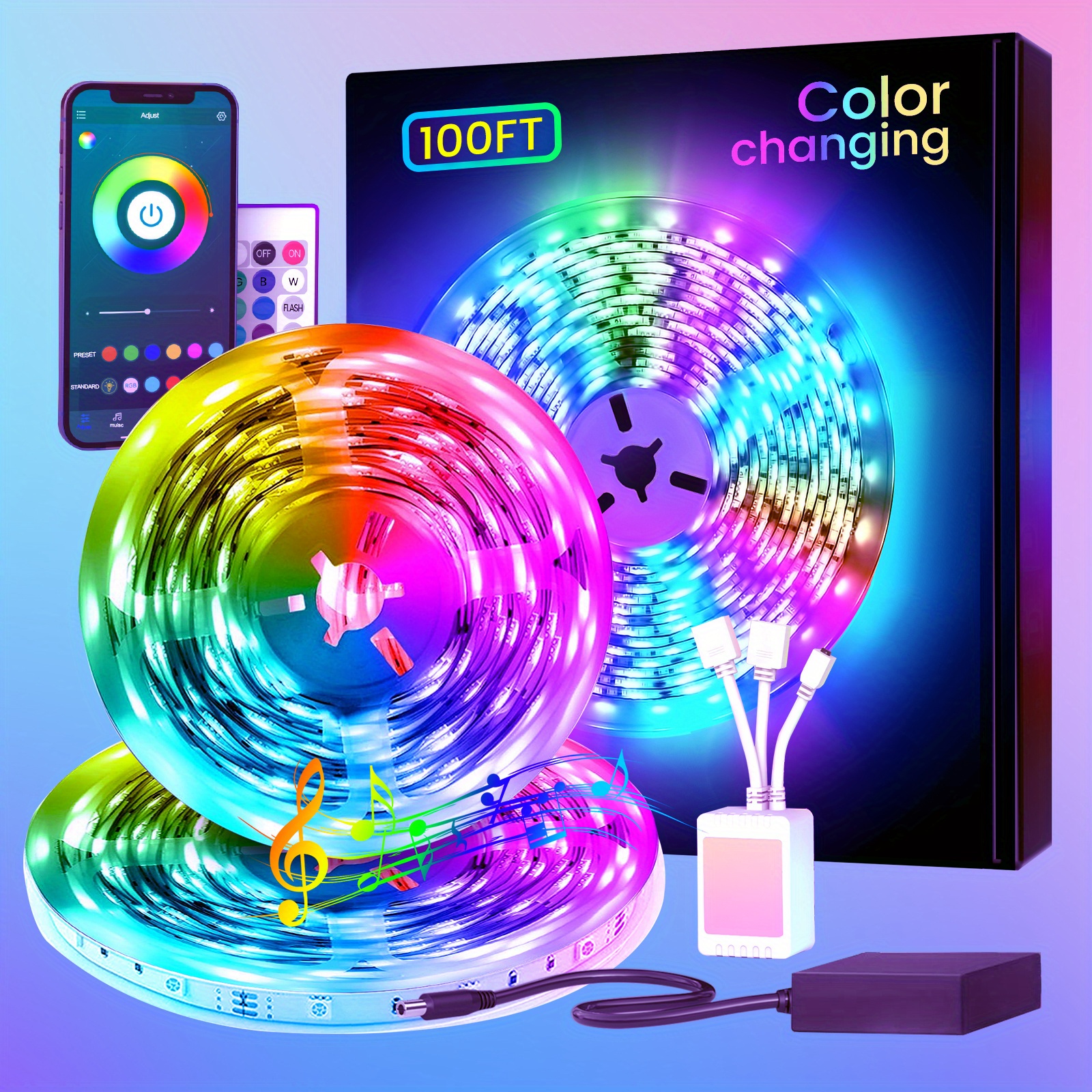 100ft 30m (2 Rolls Of 15m) Led Strip Lights Smart Light Strips With App Control Remote, Rgb Led Lights 24v For Bedroom, Home, Decoration Music Color Changing Lights For Room Party
100ft 30m (2 Rolls Of 15m) Led Strip Lights Smart Light Strips With App Control Remote, Rgb Led Lights 24v For Bedroom, Home, Decoration Music Color Changing Lights For Room Party