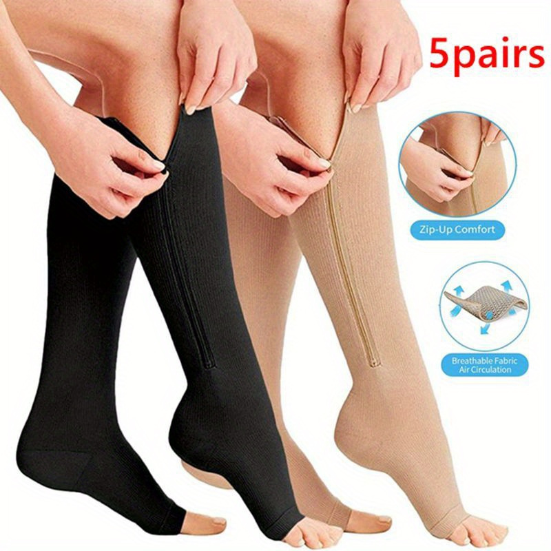 5 Pair Zipper Compression Socks, Knee High Open Toe Support Socks, Breathable Comfort Material
5 Pair Zipper Compression Socks, Knee High Open Toe Support Socks, Breathable Comfort Material