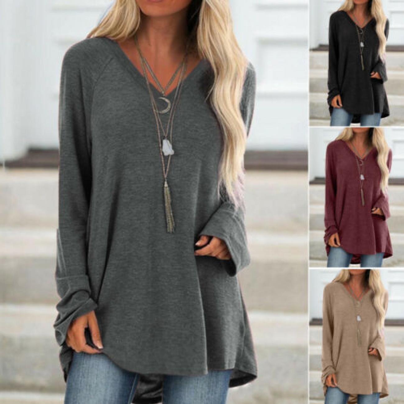 Women's Casual V-neck Pullover Top - Solid Color, Long Sleeve, Plus Size, Machine Washable Polyester - In Black/grey/khaki/ Red
Women's Casual V-neck Pullover Top - Solid Color, Long Sleeve, Plus Size, Machine Washable Polyester - In Black/grey/khaki/ Red