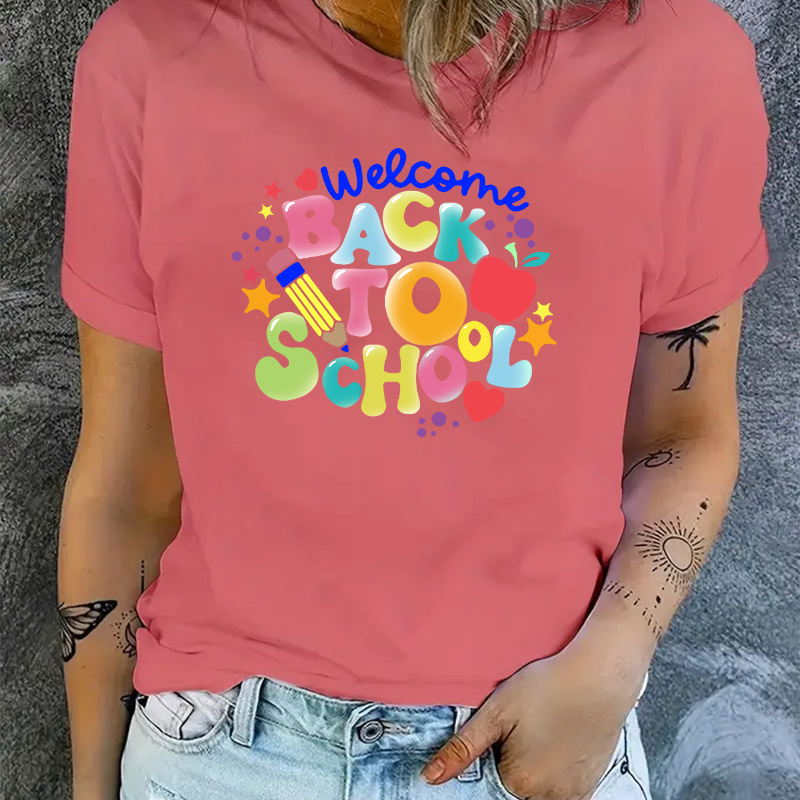 Women's Casual Round Neck Short Sleeve T-shirt, Back To School Candy Letter Print, Comfortable Sports Tee Top
Women's Casual Round Neck Short Sleeve T-shirt, Back To School Candy Letter Print, Comfortable Sports Tee Top