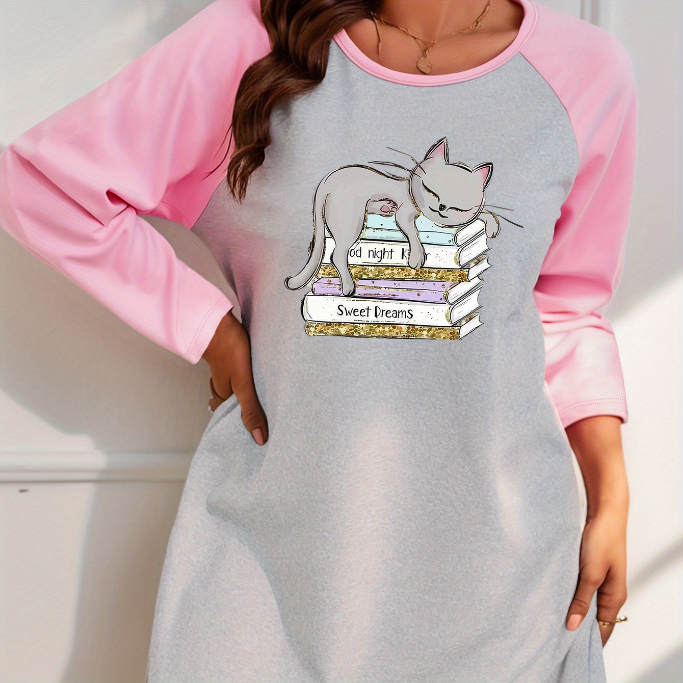 Cozy Women' Dress With Cute Cat & Book Print - Long Sleeve, Round Neck, Stretchy Polyester , Machine Washable
Cozy Women' Dress With Cute Cat & Book Print - Long Sleeve, Round Neck, Stretchy Polyester , Machine Washable