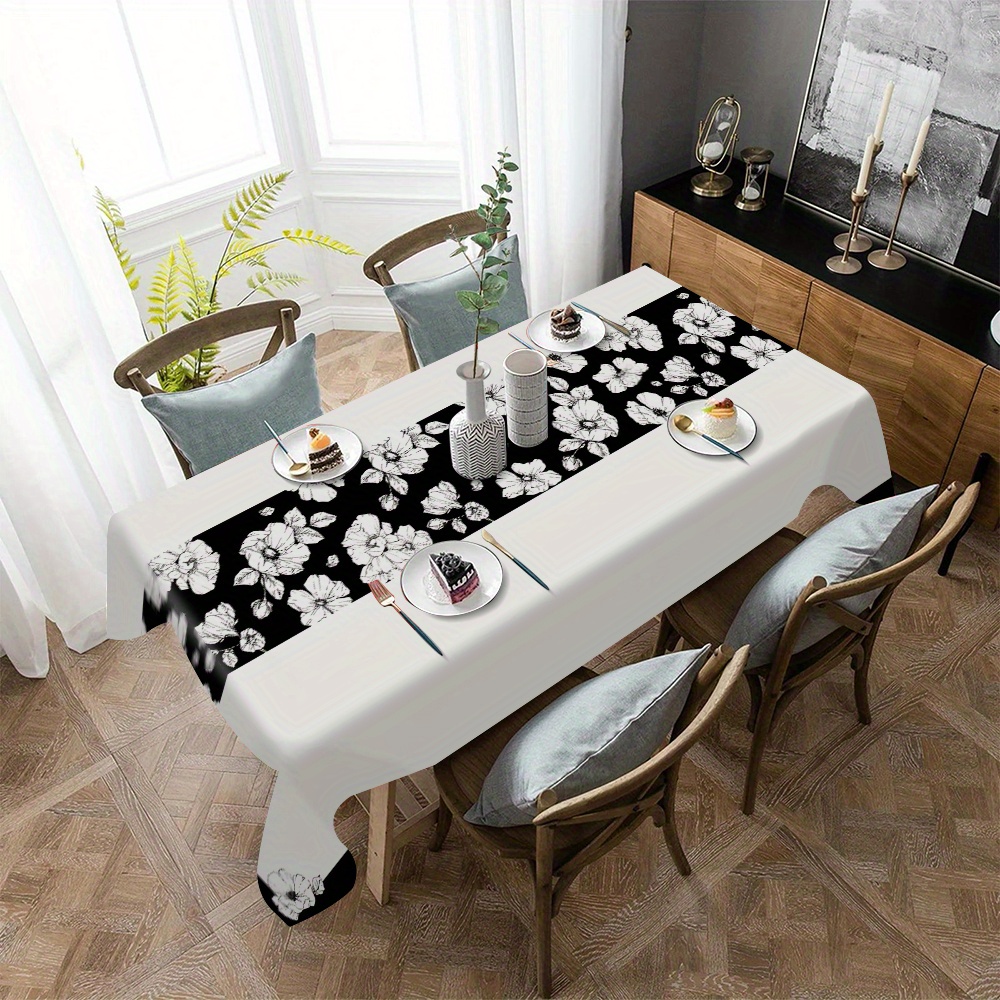 Vintage Black & White Floral Tablecloth - Waterproof, Oil-resistant Polyester For Dining, Office Desk, And Home Decor
Vintage Black & White Floral Tablecloth - Waterproof, Oil-resistant Polyester For Dining, Office Desk, And Home Decor