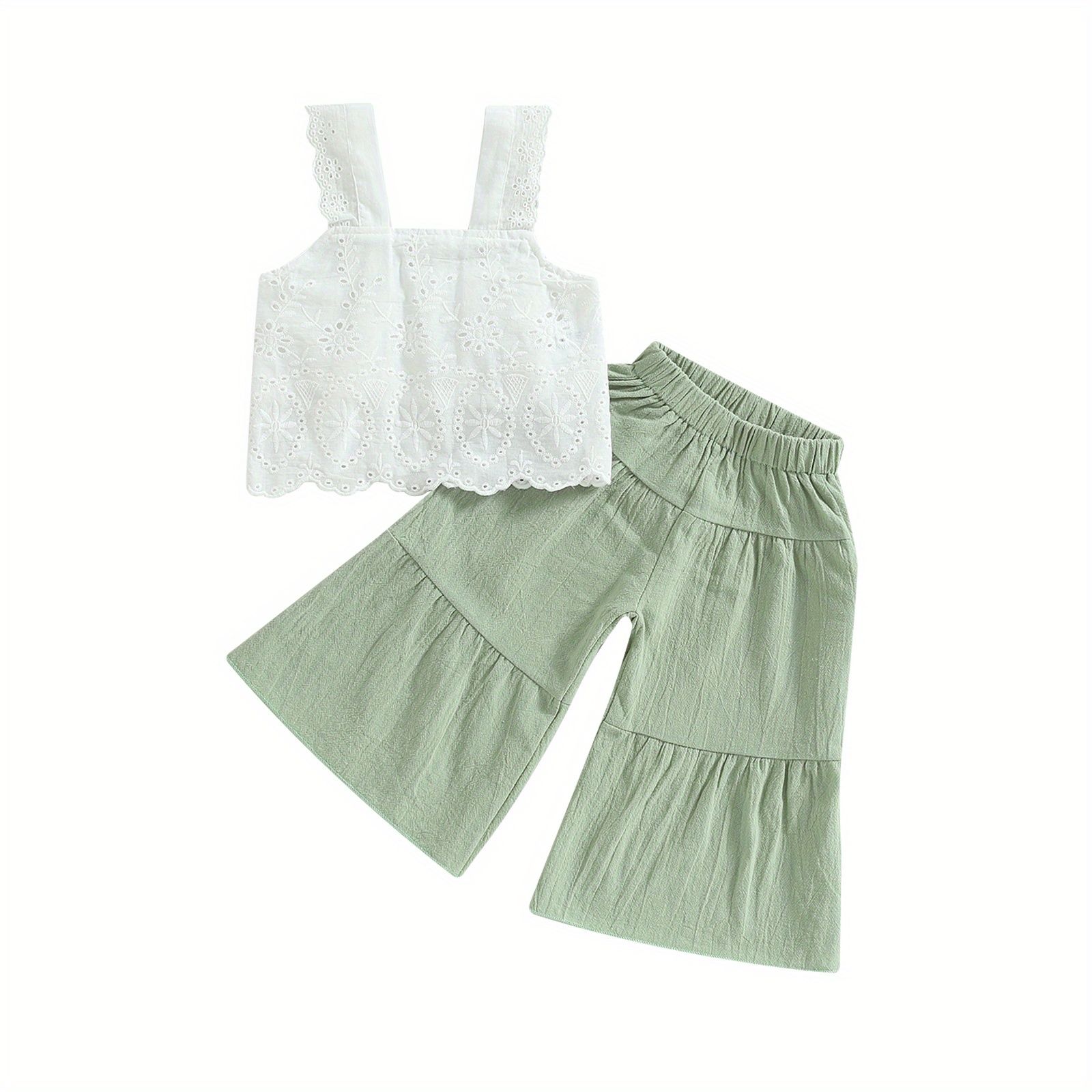 Kids Baby Girls Summer Outfit Solid Color Sleeveless Lace Tank Tops And Elastic Casual Wide Leg Pants Toddler Clothes Set
Kids Baby Girls Summer Outfit Solid Color Sleeveless Lace Tank Tops And Elastic Casual Wide Leg Pants Toddler Clothes Set