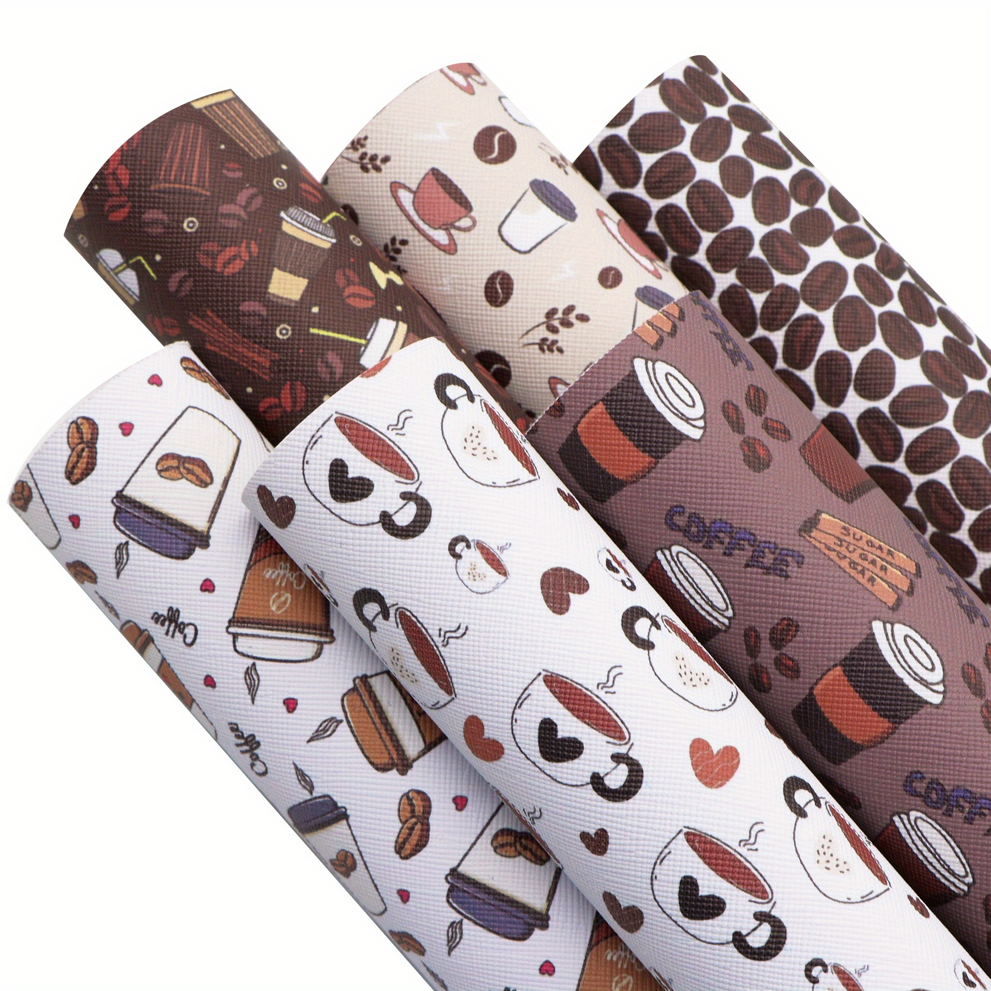 Lot de 6 feuilles en simili cuir PVC sur le thème du café, tissu en cuir synthétique pour loisirs créatifs, boucles d'oreilles, nœuds - Motifs de grains de café et tasses en cuir imprimé
Lot de 6 feuilles en simili cuir PVC sur le thème du café, tissu en cuir synthétique pour loisirs créatifs, boucles d'oreilles, nœuds - Motifs de grains de café et tasses en cuir imprimé