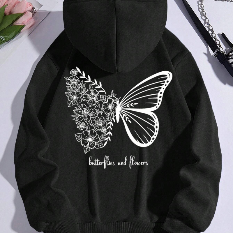 Butterfly Print Hoodie, Drawstring Casual Hooded Sweatshirt For Fall & Spring, Women's Clothing
Butterfly Print Hoodie, Drawstring Casual Hooded Sweatshirt For Fall & Spring, Women's Clothing