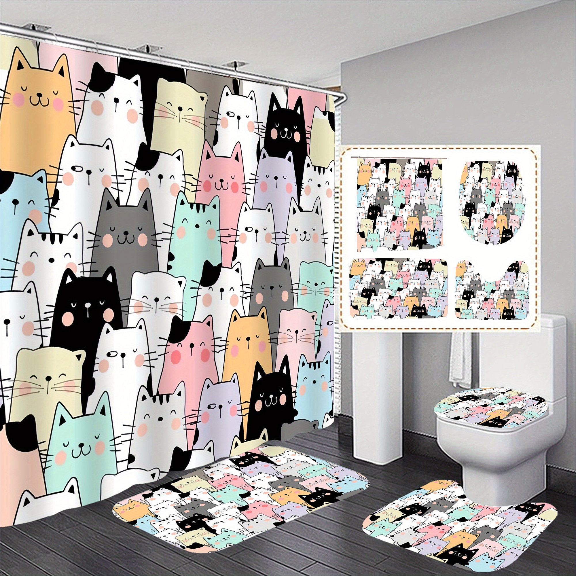 1pc/3pcs Cat Bathroom Shower Curtain + Mat Set, 12 , Polyester , Bathroom Mat, U-shaped Mat, Mat, Bathroom , Decoration, Decoration
1pc/3pcs Cat Bathroom Shower Curtain + Mat Set, 12 , Polyester , Bathroom Mat, U-shaped Mat, Mat, Bathroom , Decoration, Decoration