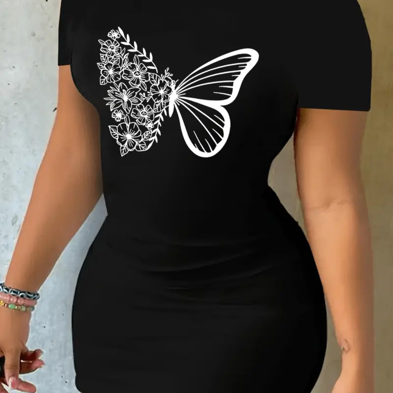 Butterfly Print Bodycon Tee Dress, Short Sleeve Crew Neck Casual Dress For Summer & Spring, Women's Clothing
Butterfly Print Bodycon Tee Dress, Short Sleeve Crew Neck Casual Dress For Summer & Spring, Women's Clothing