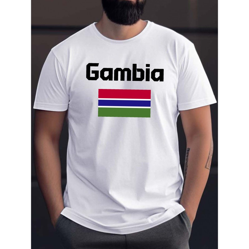 Gambia Flag Print Men's Crew Neck Short Sleeve Tees, Fashionable T-shirt, Casual Comfortable Versatile Top For Summer
Gambia Flag Print Men's Crew Neck Short Sleeve Tees, Fashionable T-shirt, Casual Comfortable Versatile Top For Summer
