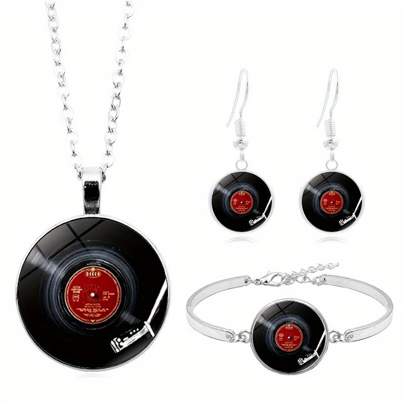4pcs/set Fashion Music Disc Necklace Earrings Bracelet Set Personalized Accessories For Music Lovers
4pcs/set Fashion Music Disc Necklace Earrings Bracelet Set Personalized Accessories For Music Lovers