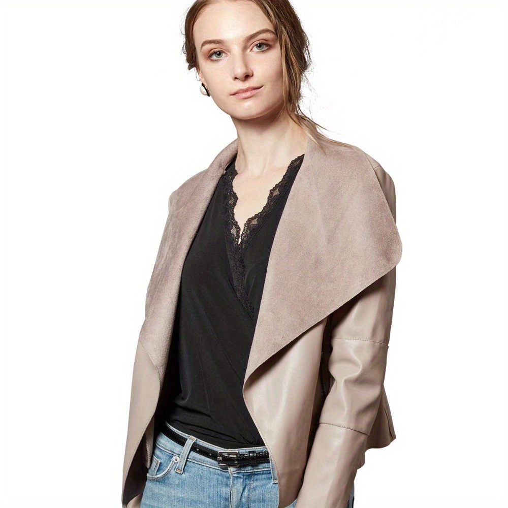 Faux Leather Open Front Blazer Jackets, Chic Long Sleeve Jacket With Zipper Pocket, Women's Clothing
Faux Leather Open Front Blazer Jackets, Chic Long Sleeve Jacket With Zipper Pocket, Women's Clothing
