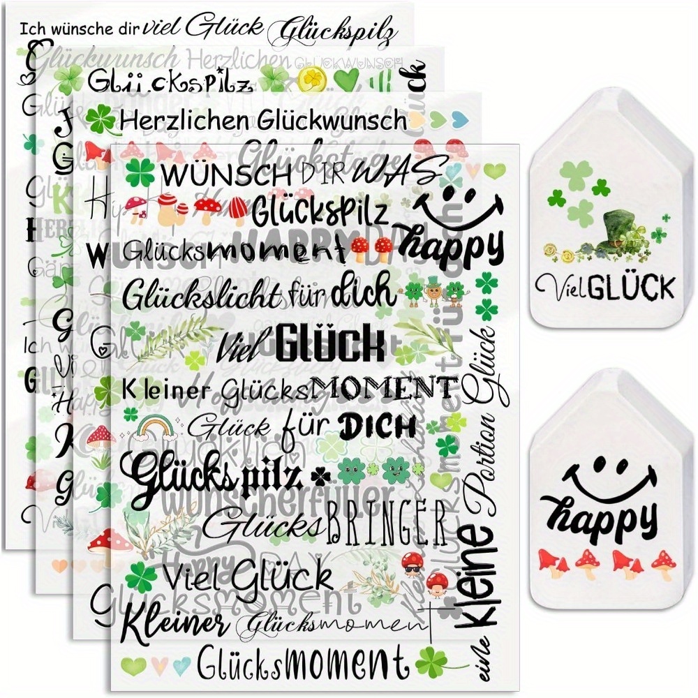 Happy Rub-on Stickers: 4 Pieces Of 14 X 19 Cm Transfers With Cartoon Sayings For Diy Decoration On Glass, Wood, And Furniture
Happy Rub-on Stickers: 4 Pieces Of 14 X 19 Cm Transfers With Cartoon Sayings For Diy Decoration On Glass, Wood, And Furniture