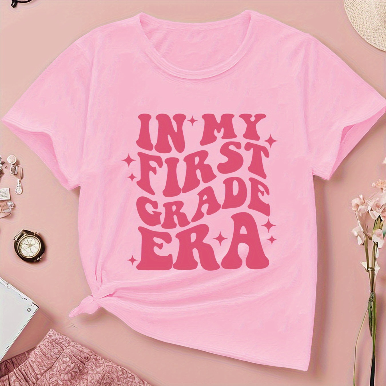 Girls' In My First Grade Era Graphic Print T-shirt, Casual Soft & Elastic Crew Neck Short Sleeve Tee
Girls' In My First Grade Era Graphic Print T-shirt, Casual Soft & Elastic Crew Neck Short Sleeve Tee