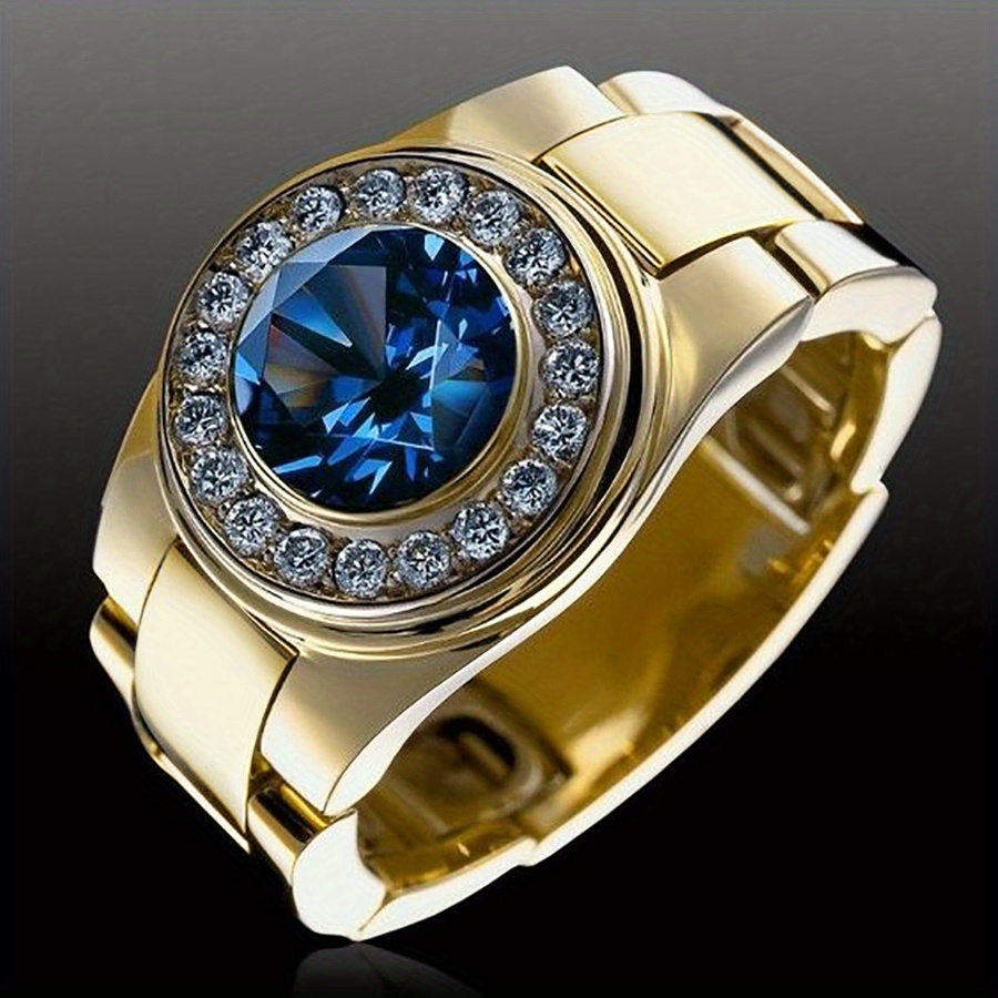 1pc Men's Fashion Business Golden Alloy Ring With Blue Synthetic Zircon Decoration For Daily Wear And Engagement
1pc Men's Fashion Business Golden Alloy Ring With Blue Synthetic Zircon Decoration For Daily Wear And Engagement