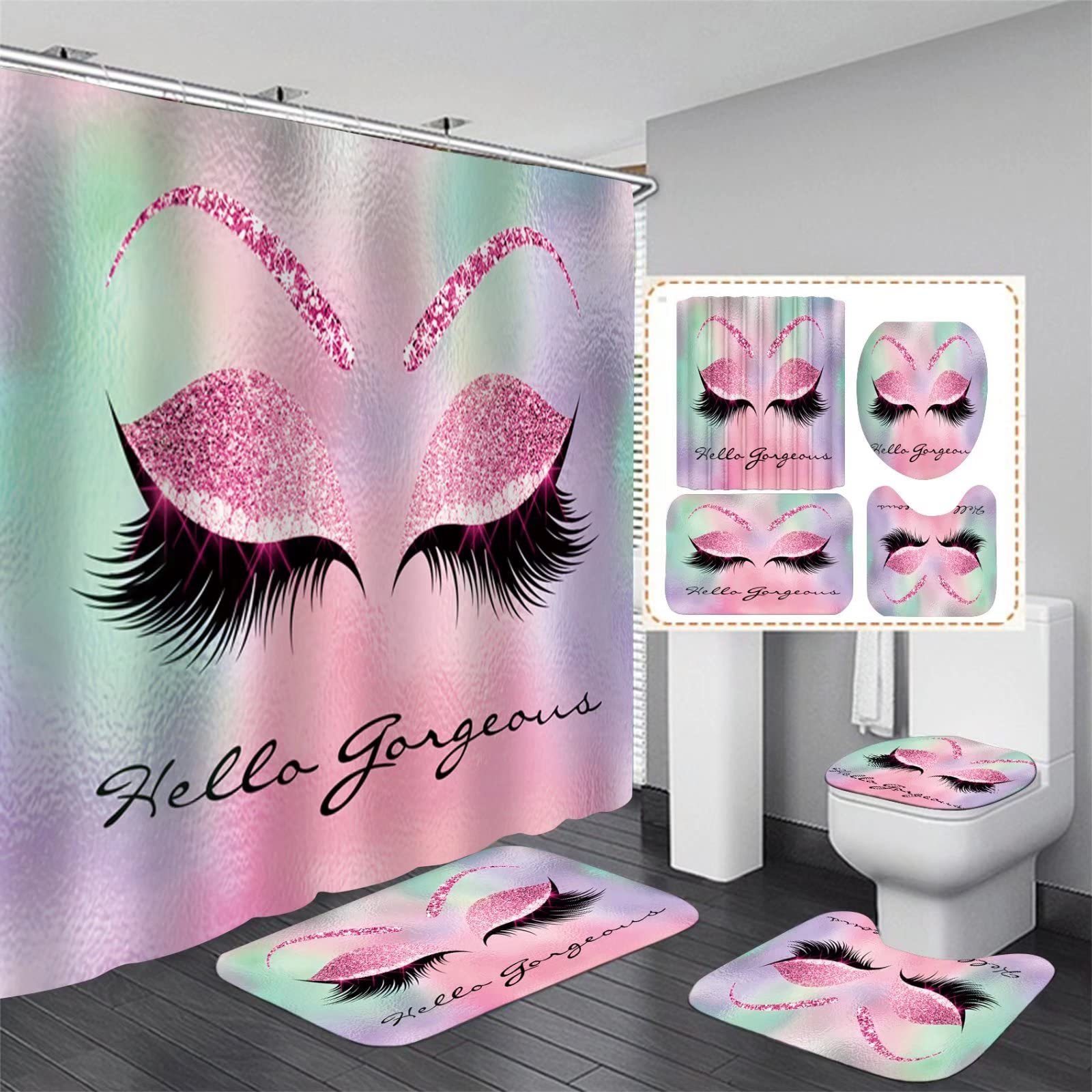 4 Pcs Shower Curtains With 12 Hooks, Durable Non-slip Bathroom Rug, Cozy Toilet U-shape Mat, Toilet Lid Cover Pad, Bathroom Decor
4 Pcs Shower Curtains With 12 Hooks, Durable Non-slip Bathroom Rug, Cozy Toilet U-shape Mat, Toilet Lid Cover Pad, Bathroom Decor
