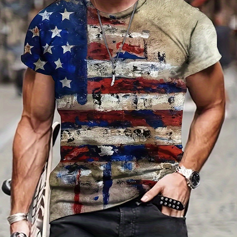 Novelty 3d American Flag Pattern Print Men's Crew Neck Short Sleeve T-shirt, Casual Summer T-shirt For Daily Wear And Vacation Resorts
Novelty 3d American Flag Pattern Print Men's Crew Neck Short Sleeve T-shirt, Casual Summer T-shirt For Daily Wear And Vacation Resorts