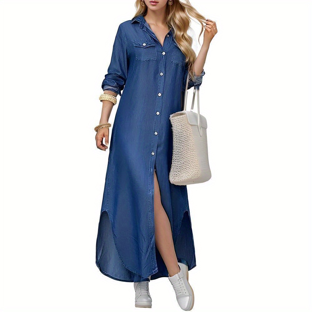 Tooluck Button Up Collared Shirt Dress, Casual Long Sleeve Slit Side Maxi Dress With Pocket, Women's Clothing
Tooluck Button Up Collared Shirt Dress, Casual Long Sleeve Slit Side Maxi Dress With Pocket, Women's Clothing