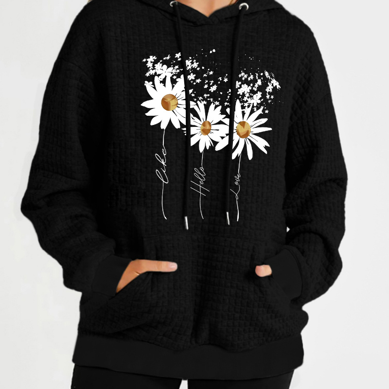 Plus Size Floral Print Drawstring Waffle Hoodie, Casual Long Sleeve Hoodie For Fall & Winter, Women's Plus Size Clothing
Plus Size Floral Print Drawstring Waffle Hoodie, Casual Long Sleeve Hoodie For Fall & Winter, Women's Plus Size Clothing