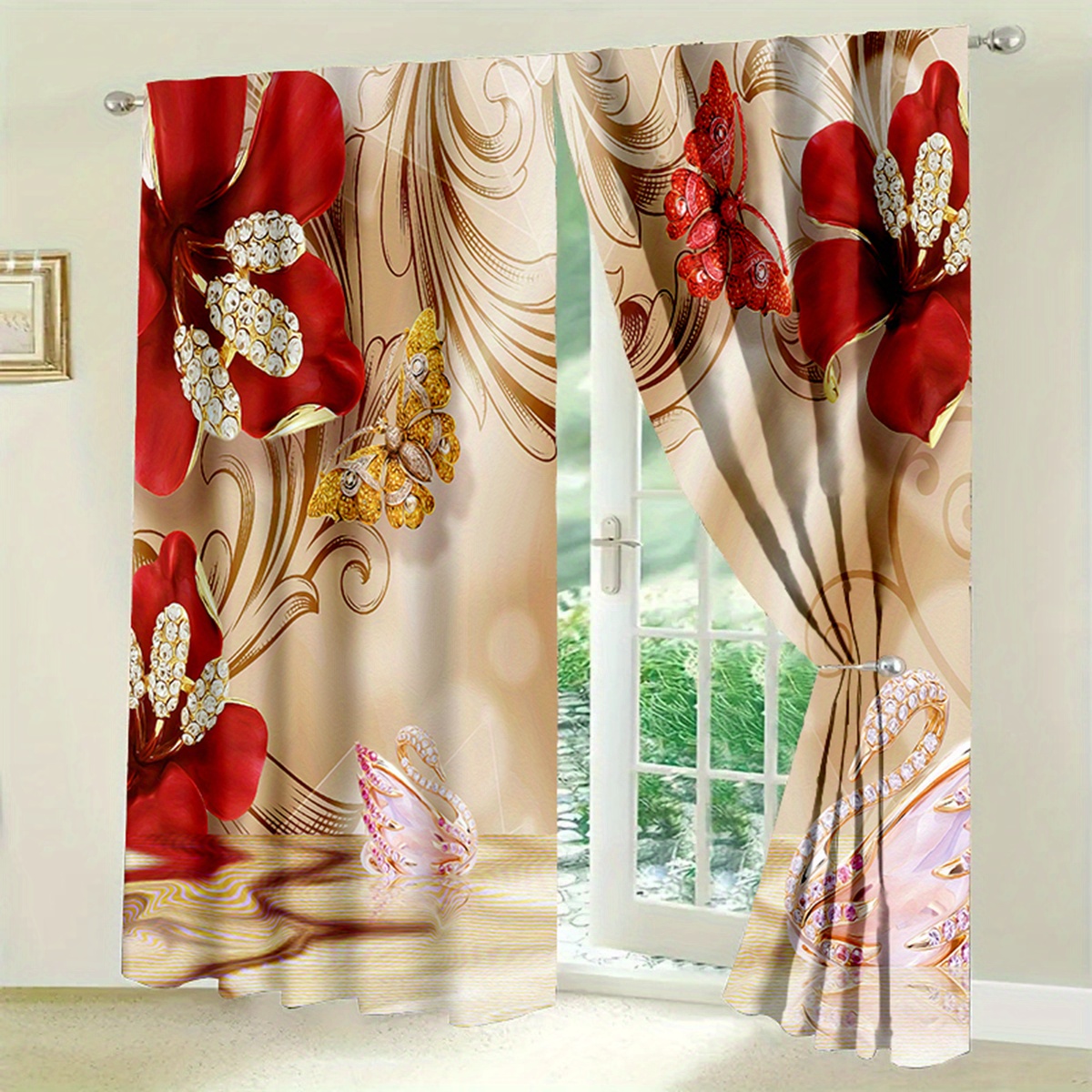 2pcs Set Elegant Floral & Jewelry Pattern Decorative Door Curtains - Machine Washable, For Bedroom, Living Room, Office, And Kitchen, Comfortable, , Study
2pcs Set Elegant Floral & Jewelry Pattern Decorative Door Curtains - Machine Washable, For Bedroom, Living Room, Office, And Kitchen, Comfortable, , Study