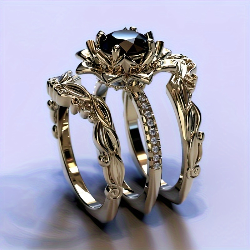 Elegant 3-piece Black Lotus Ring Set - Vintage Style, Ideal For Wedding And Valentine's Day Gifts
Elegant 3-piece Black Lotus Ring Set - Vintage Style, Ideal For Wedding And Valentine's Day Gifts