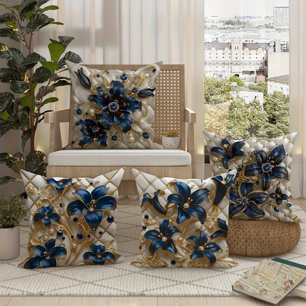 4-piece Contemporary Knit Polyester Throw Pillow Covers With 3d Floral Pearl Design, Zipper Closure, Machine Washable For Various Room Types, Decorative Sofa Cushion Cases 18x18" - Navy Blue & Golden
4-piece Contemporary Knit Polyester Throw Pillow Covers With 3d Floral Pearl Design, Zipper Closure, Machine Washable For Various Room Types, Decorative Sofa Cushion Cases 18x18" - Navy Blue & Golden