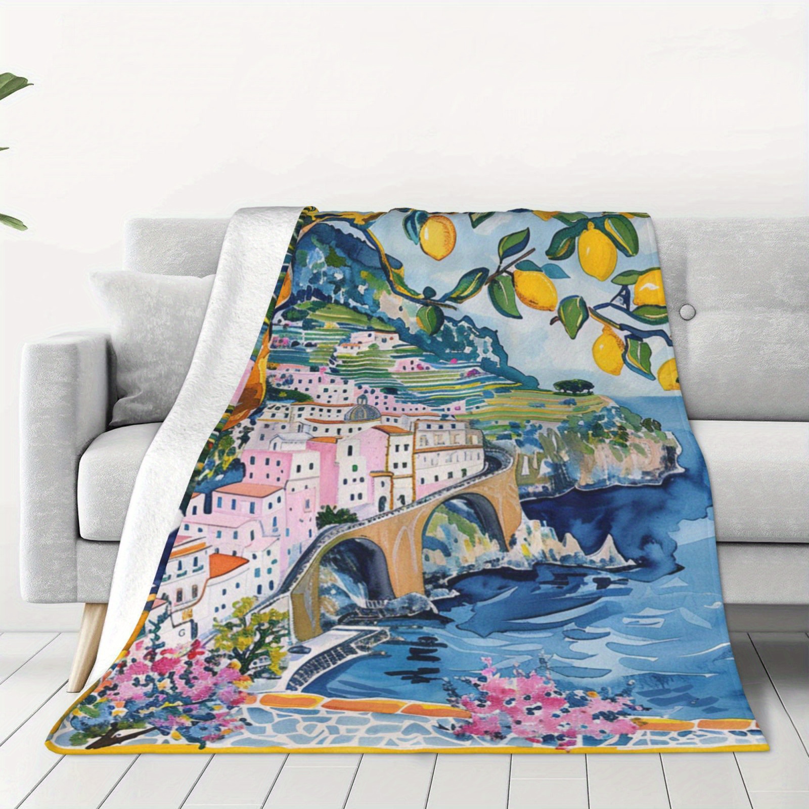 Amalfi Coast Lemon Tree Design Flannel Throw Blanket - All Seasons Digital Print Soft Polyester Non-woven Fabric, 250-300gsm, Glam Style For Sofa, Travel, Office, Camping, Multifunctional Gift
Amalfi Coast Lemon Tree Design Flannel Throw Blanket - All Seasons Digital Print Soft Polyester Non-woven Fabric, 250-300gsm, Glam Style For Sofa, Travel, Office, Camping, Multifunctional Gift