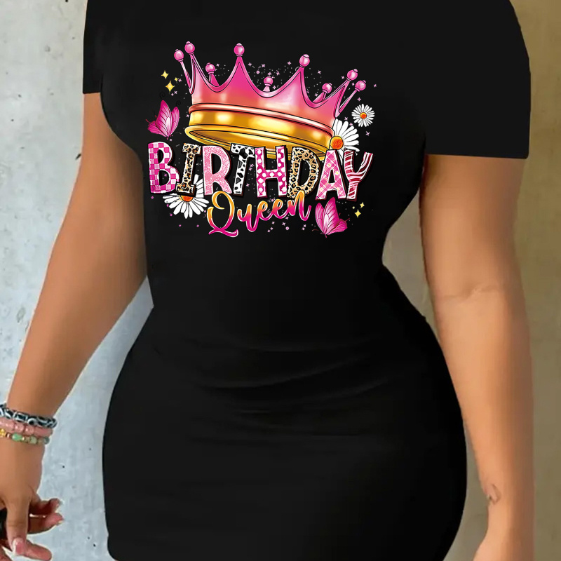 Birthday Print Slim Tee Dress, Short Sleeve Crew Neck Casual Dress For Summer & Spring, Women's Clothing
Birthday Print Slim Tee Dress, Short Sleeve Crew Neck Casual Dress For Summer & Spring, Women's Clothing