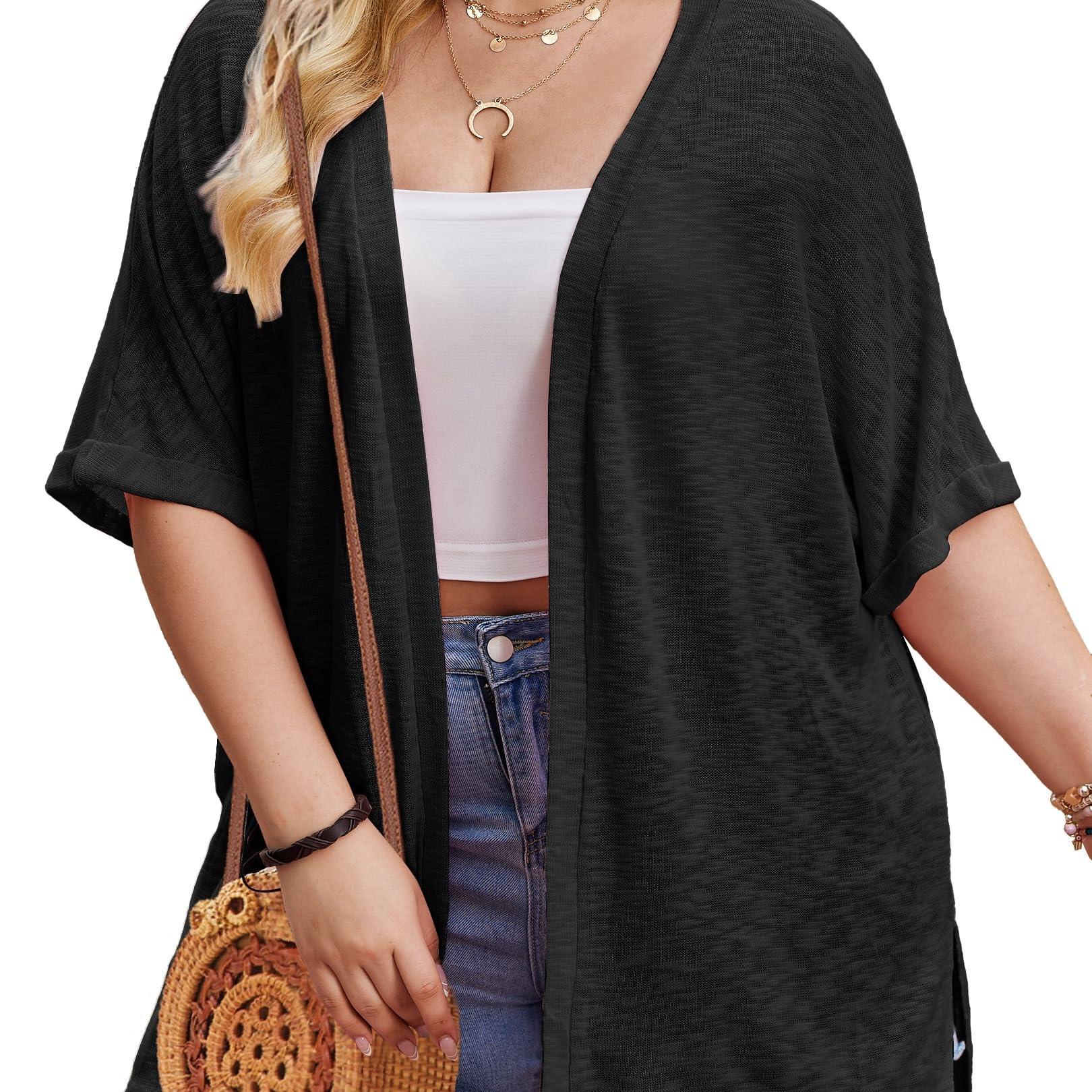 Plus Size Open Front Lightweight Cardigan, Casual Half Sleeve Split Cardigan For Spring & Summer, Women's Plus Size Clothing
Plus Size Open Front Lightweight Cardigan, Casual Half Sleeve Split Cardigan For Spring & Summer, Women's Plus Size Clothing