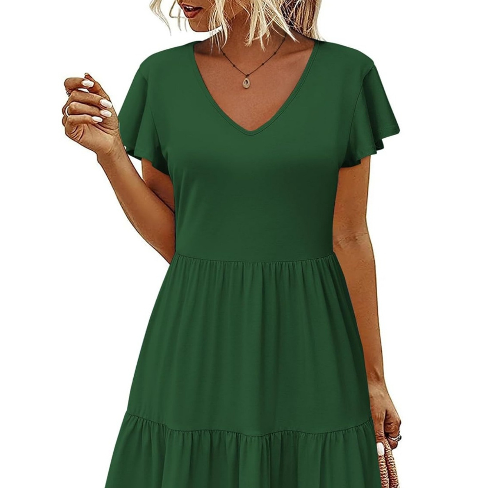Ruffle Hem V Neck Loose Dress, Casual Ruffle Sleeve Dress For Spring & Summer, Women's Clothing
Ruffle Hem V Neck Loose Dress, Casual Ruffle Sleeve Dress For Spring & Summer, Women's Clothing