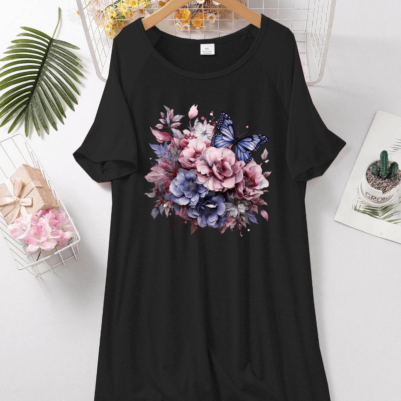 Plus Size Floral Print Casual Night Dress For Women - Knitted Polyester With Elastane, Medium Stretch Comfort Fit Loungewear, All Season Sleepwear
Plus Size Floral Print Casual Night Dress For Women - Knitted Polyester With Elastane, Medium Stretch Comfort Fit Loungewear, All Season Sleepwear