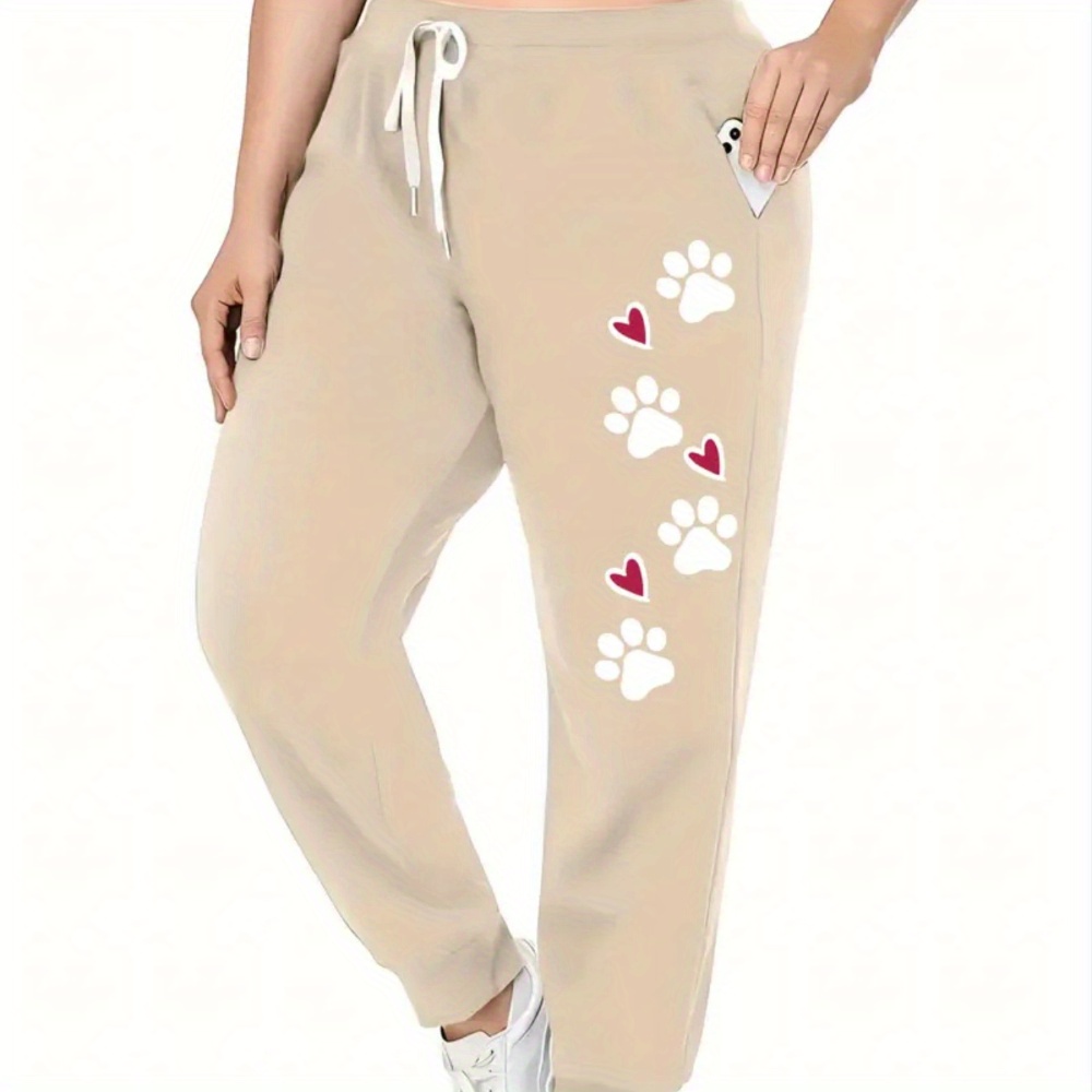 Plus Size Casual Sports Pants For Women And Paw Print, 100% Polyester Knit Fabric, Drawstring Waist, Stretch, Fit Joggers For Fall/winter
Plus Size Casual Sports Pants For Women And Paw Print, 100% Polyester Knit Fabric, Drawstring Waist, Stretch, Fit Joggers For Fall/winter