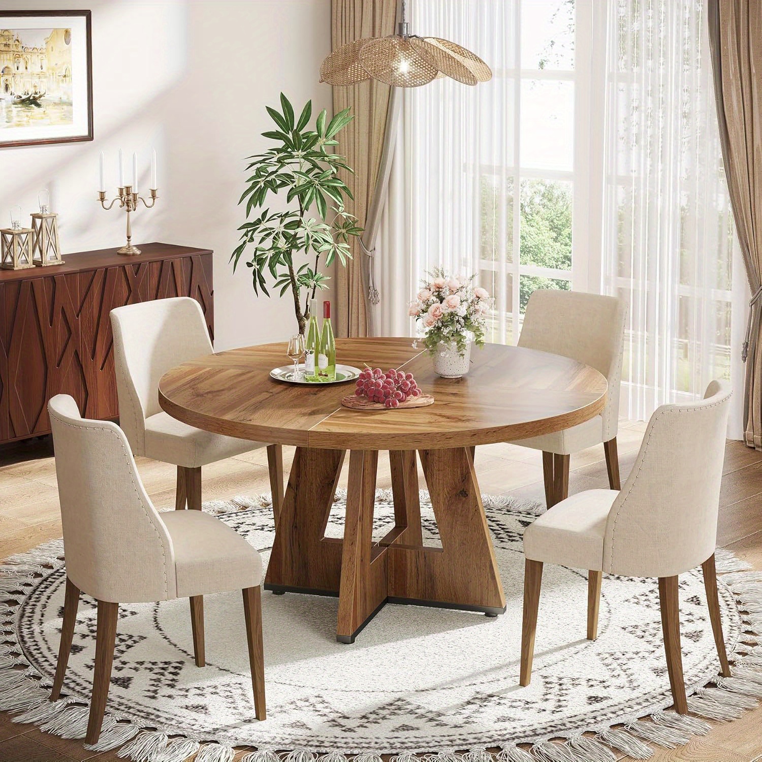 47 Inch Round Dinner Table Set For 4, Rustic Wood Dining Room Table For Home Dining Room Living Room
47 Inch Round Dinner Table Set For 4, Rustic Wood Dining Room Table For Home Dining Room Living Room