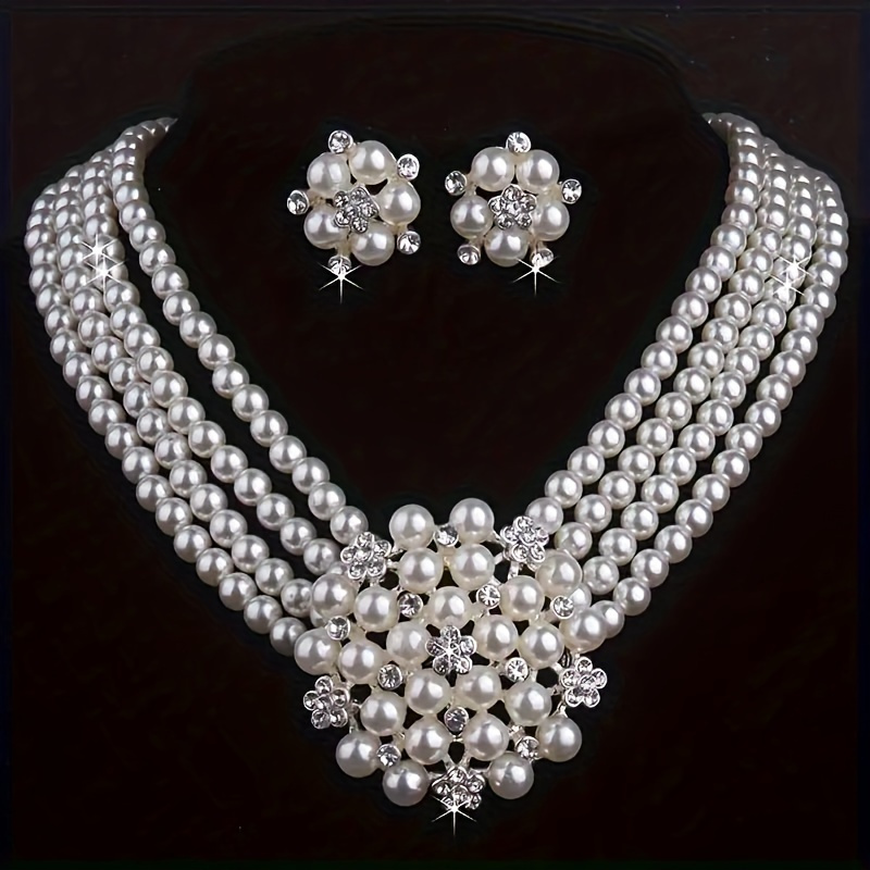 3pcs/ Set Elegant Bridal Flower Shape 4 Row Beads And Rhinestone Necklace And Earrings Women Wedding Accessories Jewelry
3pcs/ Set Elegant Bridal Flower Shape 4 Row Beads And Rhinestone Necklace And Earrings Women Wedding Accessories Jewelry