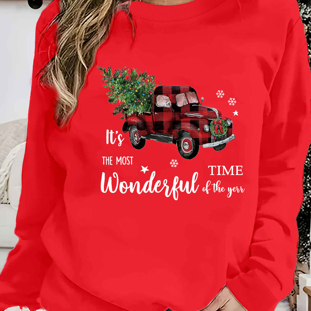 Christmas Trucks Neck Sweatshirt, Casual Long Sleeve Drop Shoulder Pullover Sweatshirt For Fall & Winter, Women's Clothing
Christmas Trucks Neck Sweatshirt, Casual Long Sleeve Drop Shoulder Pullover Sweatshirt For Fall & Winter, Women's Clothing