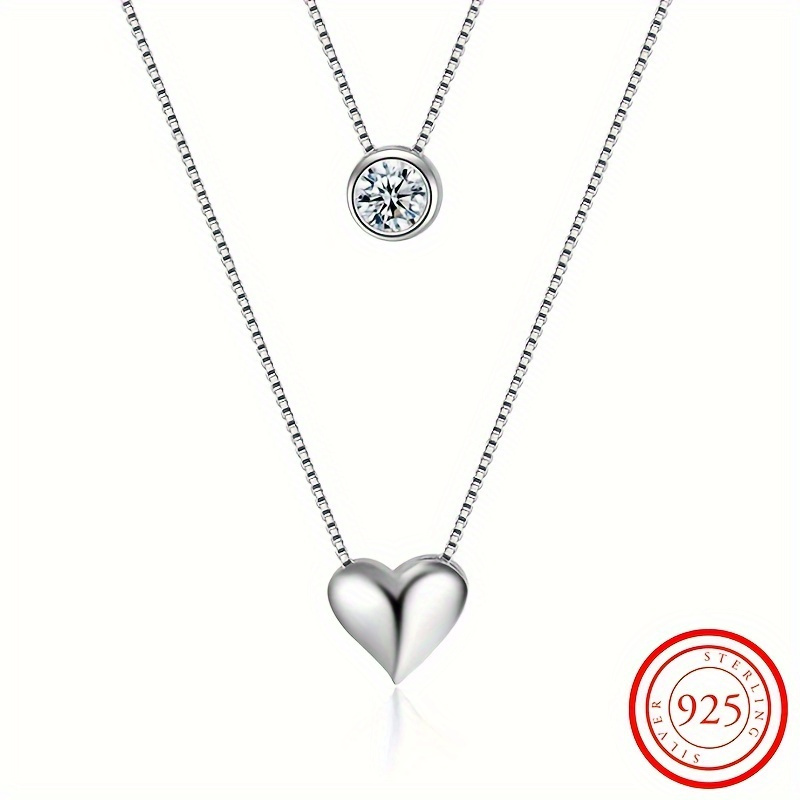 New 925 Sterling Silver Exquisite Heart And Round Zirconia Double Chain Necklace Exquisite Jewelry Ladies Accessories
New 925 Sterling Silver Exquisite Heart And Round Zirconia Double Chain Necklace Exquisite Jewelry Ladies Accessories