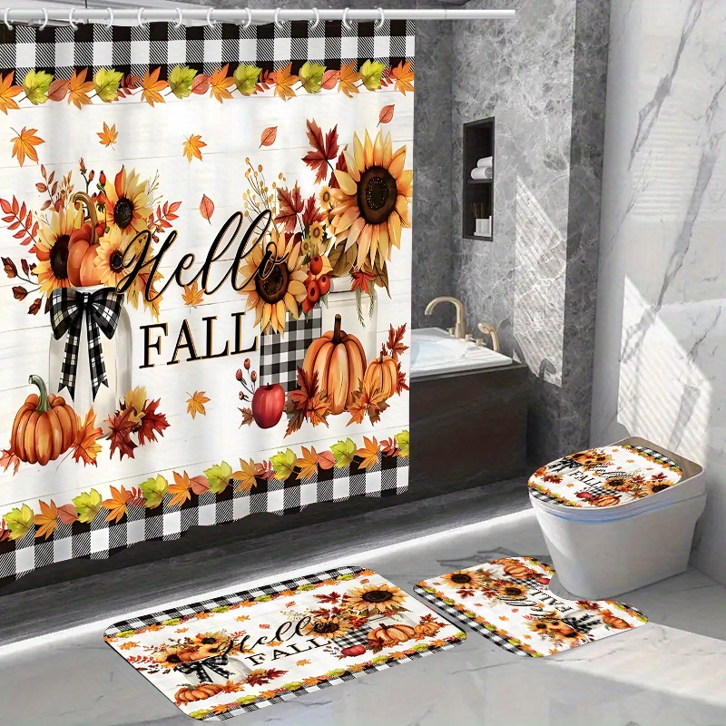 Autumn Thanksgiving Day 1pc/4pcs Bathroom Decor Set With Hooks, Non-slip Rug, Toilet Seat Cover, And Bath Mat - Woven Polyester , Only, Water-resistant Bath Accessory Set
Autumn Thanksgiving Day 1pc/4pcs Bathroom Decor Set With Hooks, Non-slip Rug, Toilet Seat Cover, And Bath Mat - Woven Polyester , Only, Water-resistant Bath Accessory Set