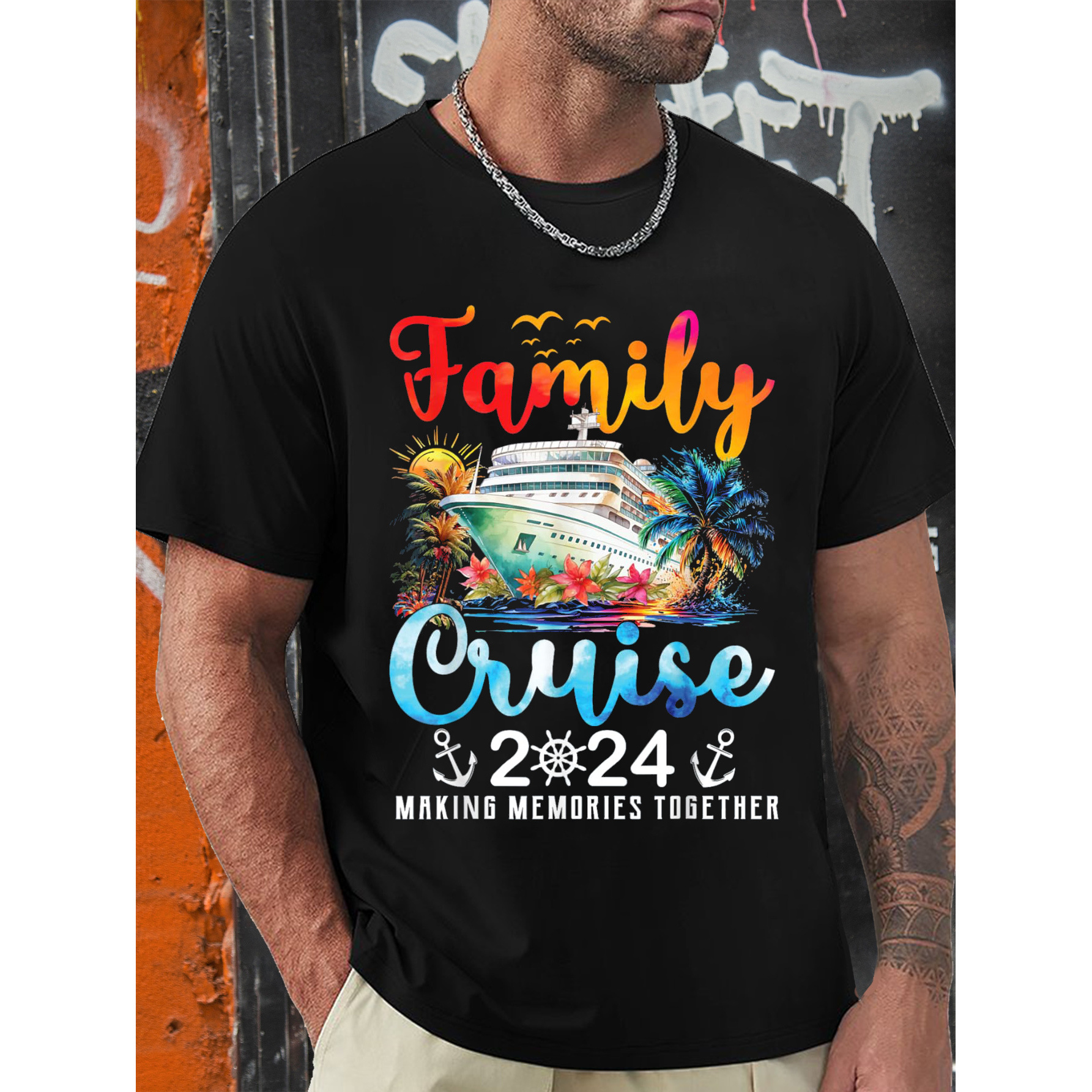 2024 Family Travel Family Cruise Matching T-shirt, Men's Fun Pattern T-shirt, Short Sleeve Novelty T-shirt Classic Style, Round Neck, T-shirt
2024 Family Travel Family Cruise Matching T-shirt, Men's Fun Pattern T-shirt, Short Sleeve Novelty T-shirt Classic Style, Round Neck, T-shirt
