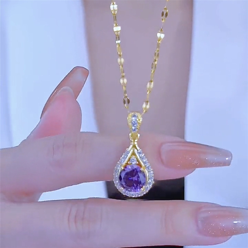Elegant And Stylish Purple Zirconia Water Drop Pendant Necklace - Plated With White Golden And Synthetic Crystal - A Fashionable Accessory Suitable For Women's , Banquets And Parties, Christmas Gifts
Elegant And Stylish Purple Zirconia Water Drop Pendant Necklace - Plated With White Golden And Synthetic Crystal - A Fashionable Accessory Suitable For Women's , Banquets And Parties, Christmas Gifts
