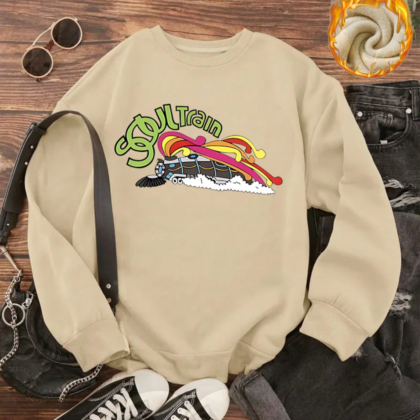 Women's Cartoon Train Print Sweatshirt, Cozy Thickened Knit Pullover Hoodie, Round Neck, Stretch Fabric, Polyester, Casual Sports Top For Adults, All Seasons
Women's Cartoon Train Print Sweatshirt, Cozy Thickened Knit Pullover Hoodie, Round Neck, Stretch Fabric, Polyester, Casual Sports Top For Adults, All Seasons