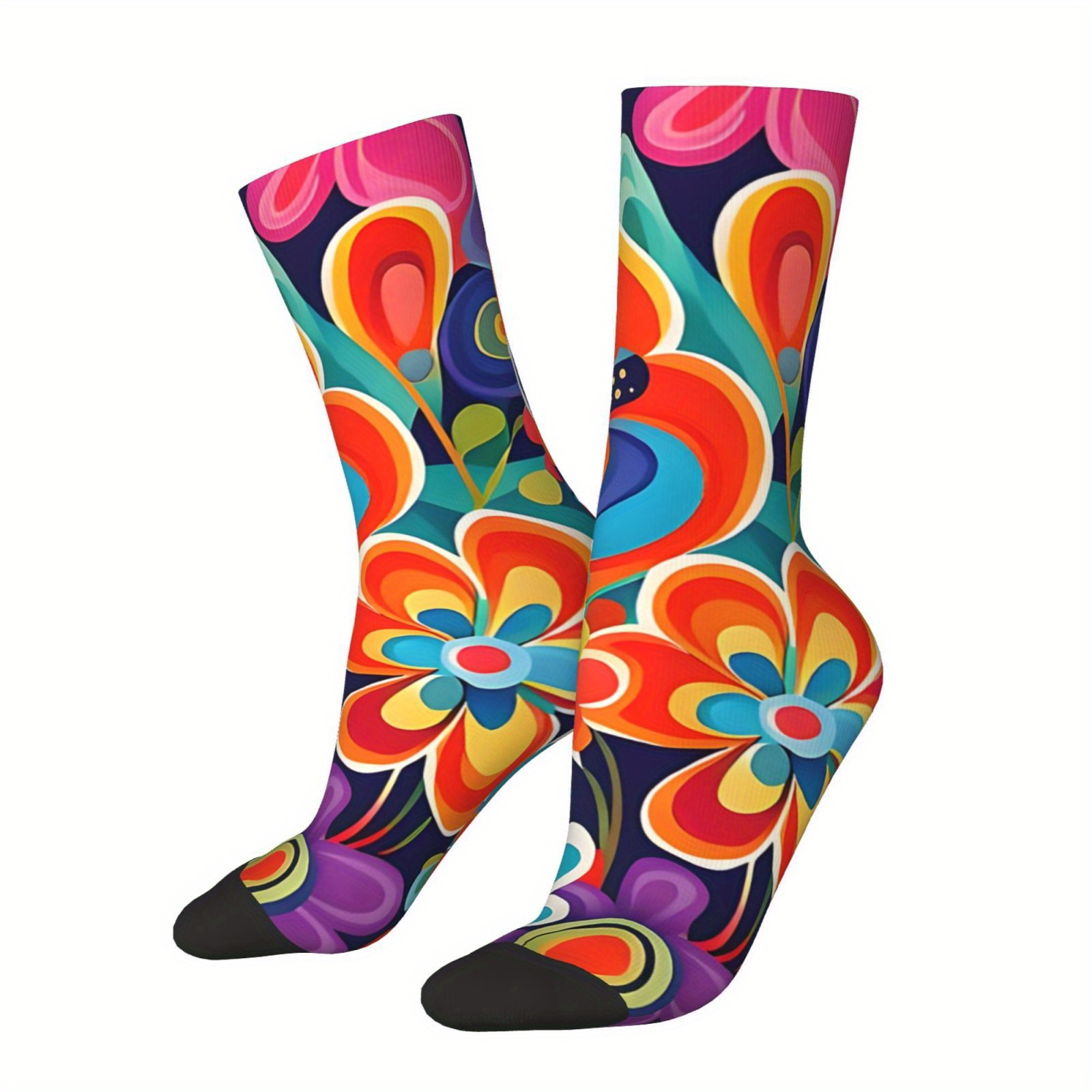 Unisex Retro Flower Power Colorful Floral Pattern Socks - Polyester & Spandex Knit Fabric, Hand Wash/dry Clean, Novelty Socks For Men, Harajuku Printed Funny Novelty Gift
Unisex Retro Flower Power Colorful Floral Pattern Socks - Polyester & Spandex Knit Fabric, Hand Wash/dry Clean, Novelty Socks For Men, Harajuku Printed Funny Novelty Gift
