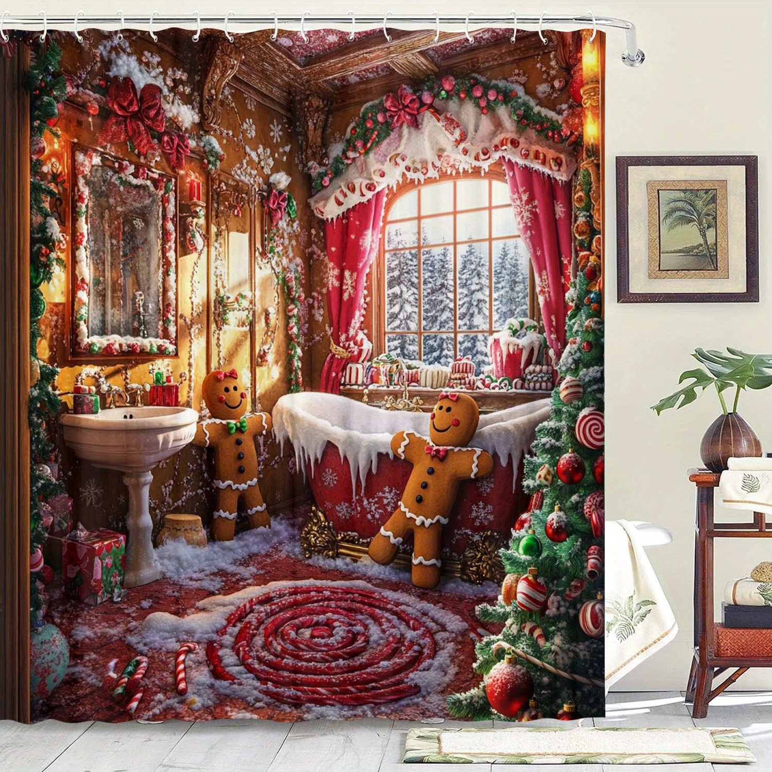 Christmas Gingerbread Curtain With 12 Hooks, Water-resistant Non-woven Fabric, Graphic Arts Pattern, Machine Washable Bathroom Decor For Home And Hotel
Christmas Gingerbread Curtain With 12 Hooks, Water-resistant Non-woven Fabric, Graphic Arts Pattern, Machine Washable Bathroom Decor For Home And Hotel