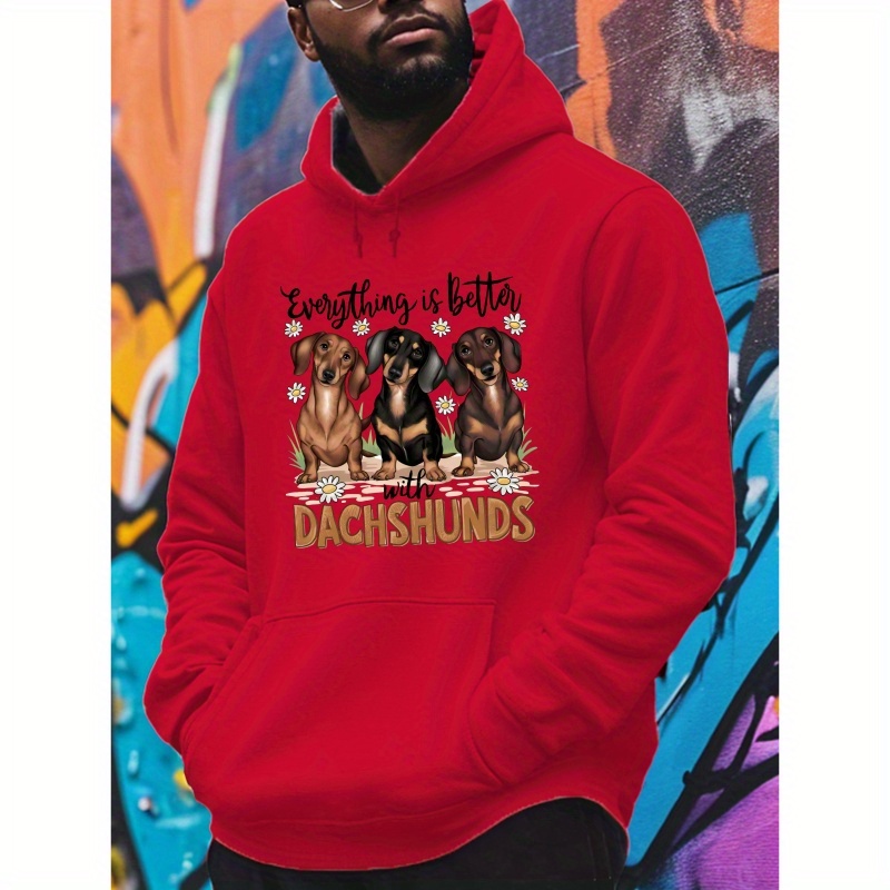 Dachshund Dog Print Long Sleeve Hoodie - Polyester Casual Hooded Sweatshirt With Slight Stretch, Knit Fabric Fall/winter Pullover For Men
Dachshund Dog Print Long Sleeve Hoodie - Polyester Casual Hooded Sweatshirt With Slight Stretch, Knit Fabric Fall/winter Pullover For Men