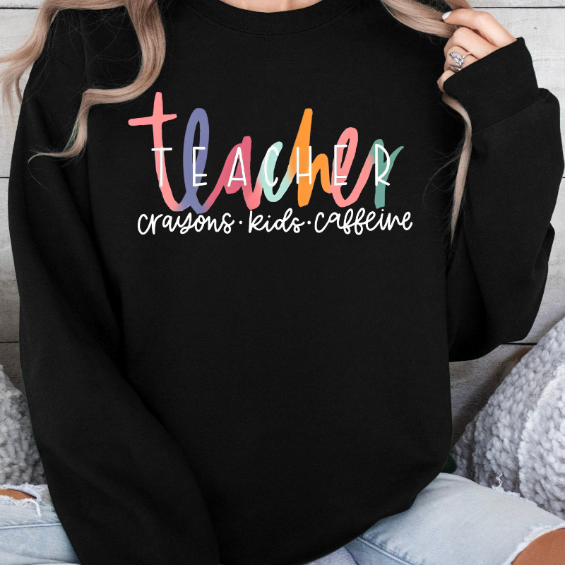Plus Size Teacher Print Sweatshirt, Casual Long Sleeve Crew Neck Pullover Sweatshirt, Women's Plus Size Clothing
Plus Size Teacher Print Sweatshirt, Casual Long Sleeve Crew Neck Pullover Sweatshirt, Women's Plus Size Clothing