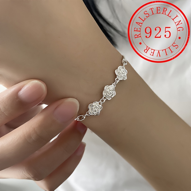 New Product: S925 Pure Silvery 3d Rose Pendant Bracelet, Handmade By Women In Sweet Style, And Simple Flower Bracelet
New Product: S925 Pure Silvery 3d Rose Pendant Bracelet, Handmade By Women In Sweet Style, And Simple Flower Bracelet