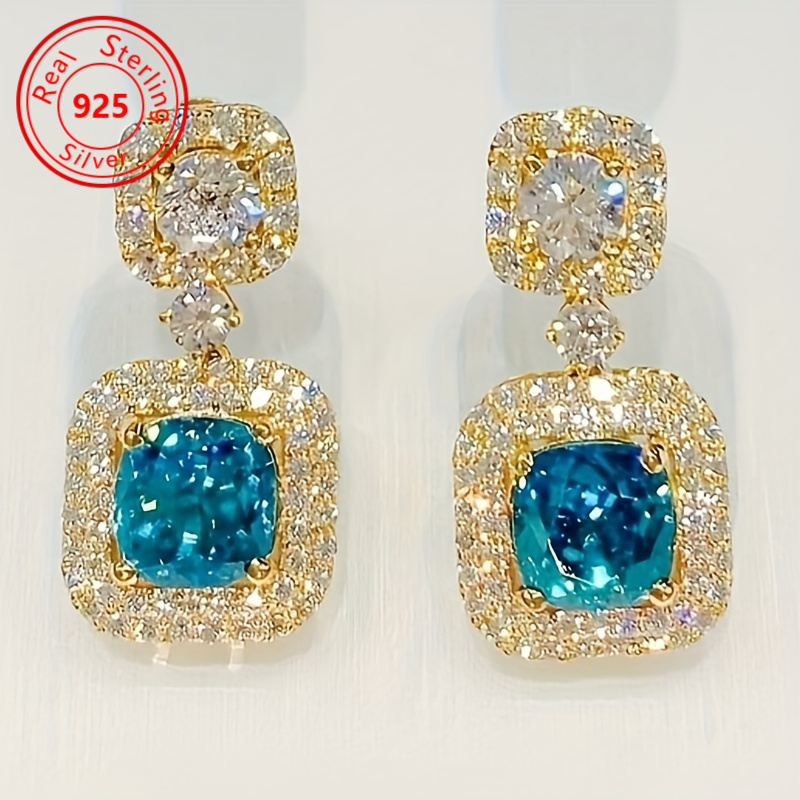 1 Pair Of Square Blue Zircon Decorated 925 Sterling Silver Pendant Earrings Vintage Elegant Style Jewelry Banquet Party Accessories
1 Pair Of Square Blue Zircon Decorated 925 Sterling Silver Pendant Earrings Vintage Elegant Style Jewelry Banquet Party Accessories