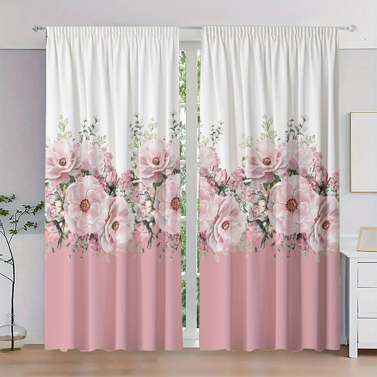 2pcs Set Floral Print Light Filtering Curtains - Rod For Easy Hanging, Bedroom, Living Room, Office & Home Decor
2pcs Set Floral Print Light Filtering Curtains - Rod For Easy Hanging, Bedroom, Living Room, Office & Home Decor