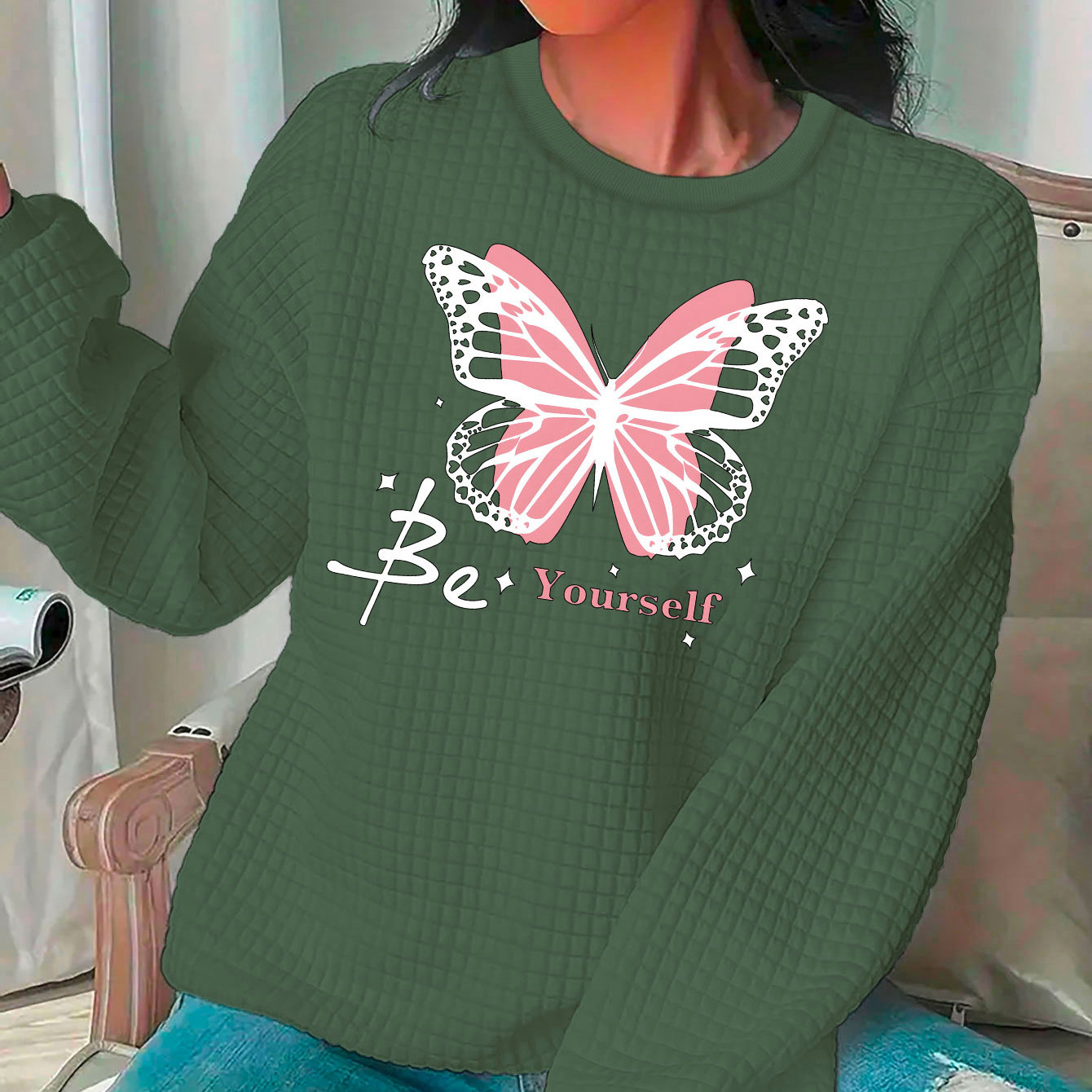 & Letter Print Top For Fall, Long Sleeve Crew Neck Pullover Sweatshirt, Women's Clothing
& Letter Print Top For Fall, Long Sleeve Crew Neck Pullover Sweatshirt, Women's Clothing