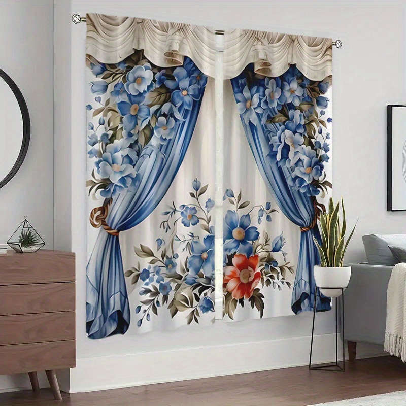 2pcs Blue Floral Printed Polyester Curtains, Contemporary Style, Machine Washable, With Lining, Artistic Woven Design, Living Room And Bedroom Decor, Home Party Supplies
2pcs Blue Floral Printed Polyester Curtains, Contemporary Style, Machine Washable, With Lining, Artistic Woven Design, Living Room And Bedroom Decor, Home Party Supplies